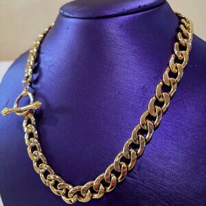 Stunning Heavy Gold Plated Shiny Luxury Curb Link Toggle Clasp Necklace Chain